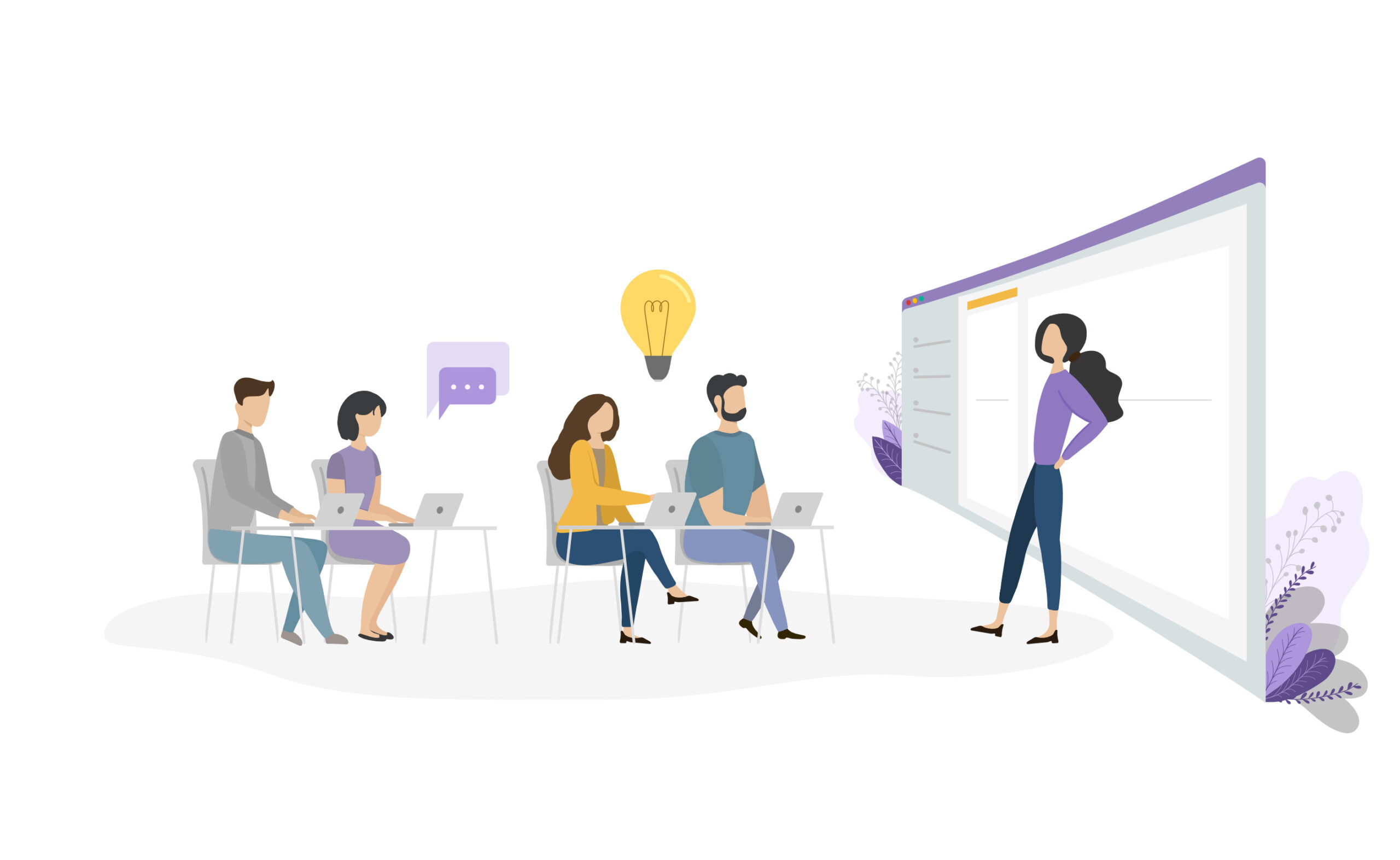 Flat design about a training presentation for a group of workers